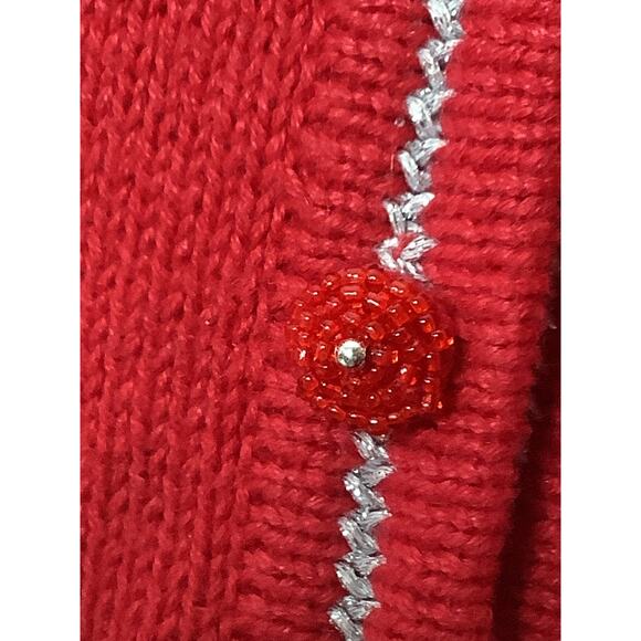 Vintage All Points Beaded Christmas Sweater Button Front Womens Sz Medium - Picture 3 of 9